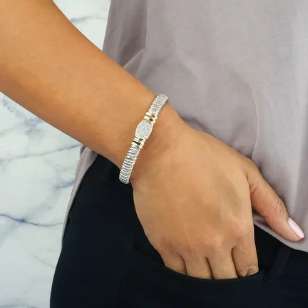Vahan Sterling Silver & 14K Yellow Gold Oval Pave Diamond Bangle Bracelet
