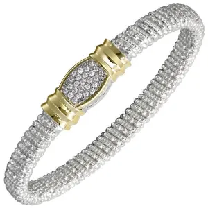 Vahan Sterling Silver & 14K Yellow Gold Oval Pave Diamond Bangle Bracelet
