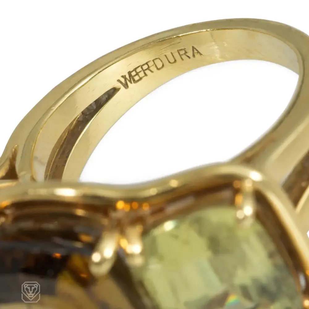 Verdura large three-stone citrine and peridot ring