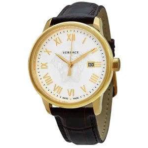 Versace Quartz White Dial Brown Leather Men's Watch VQS030015