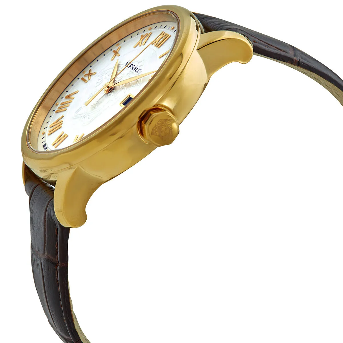 Versace Quartz White Dial Brown Leather Men's Watch VQS030015