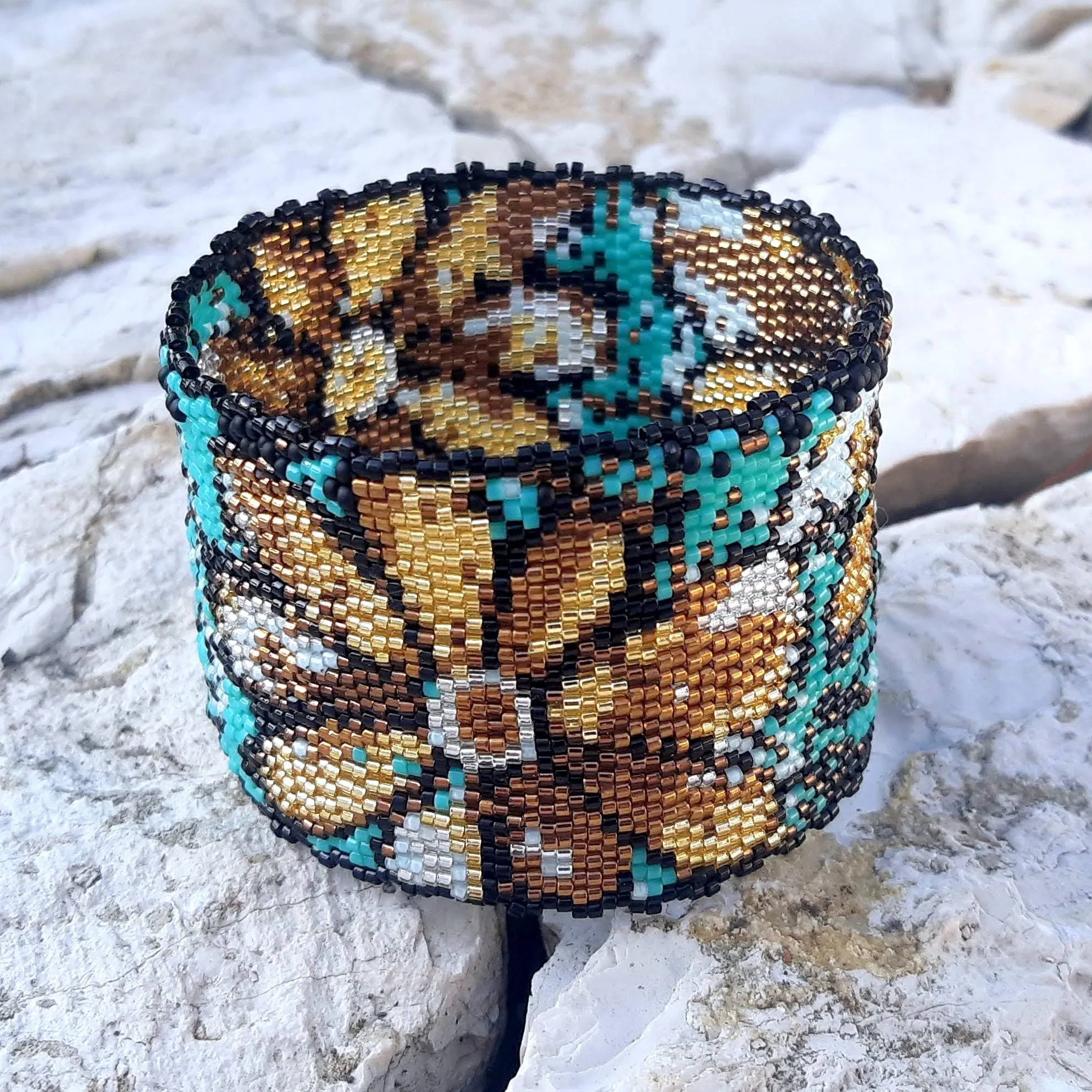 Vertical Peyote Pattern - Bracelet FLEURS DOREES