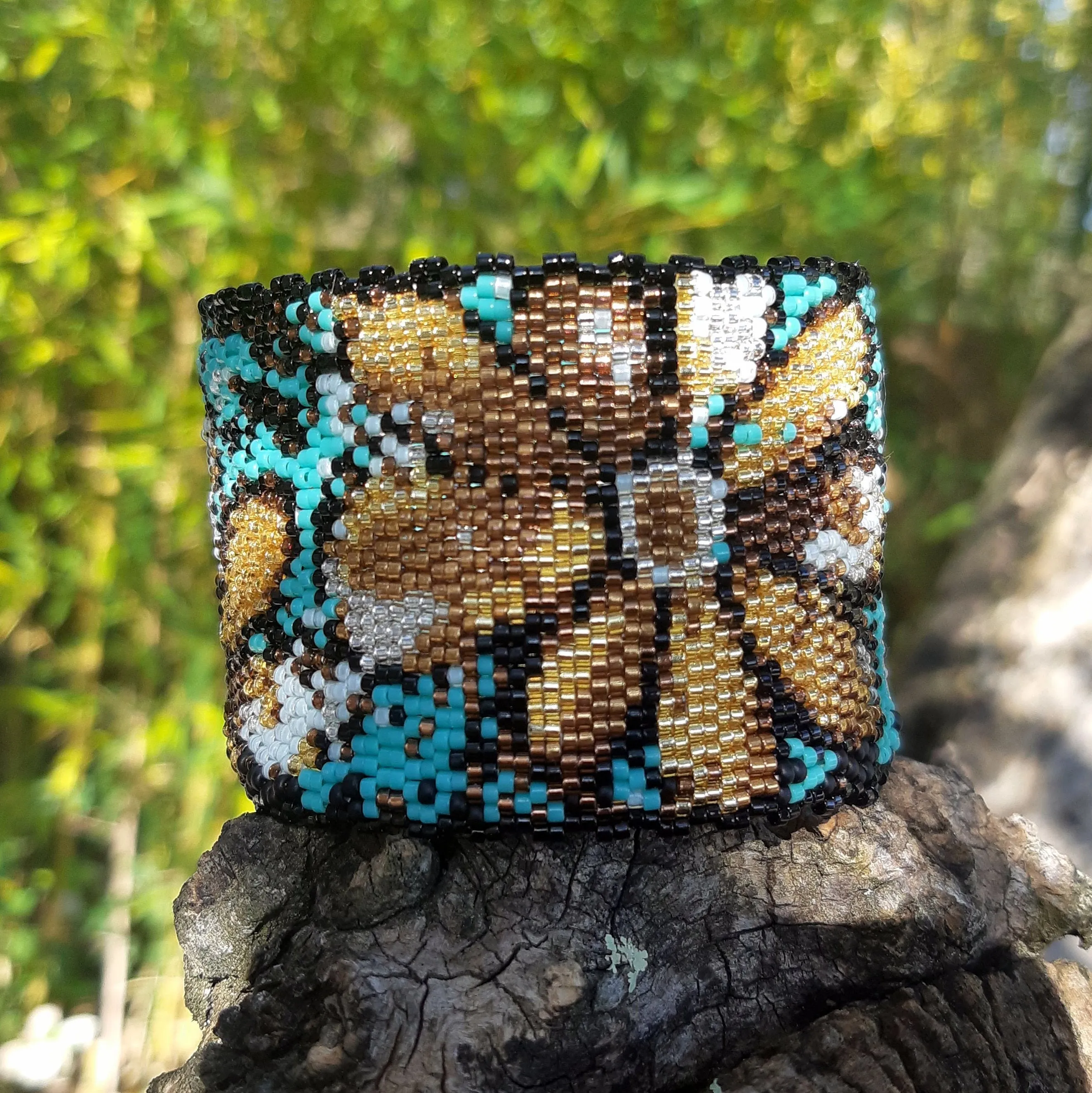 Vertical Peyote Pattern - Bracelet FLEURS DOREES