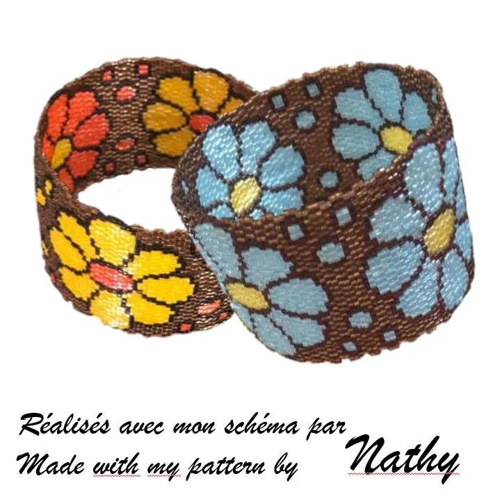 Vertical Peyote Pattern - Bracelet MAXI FLEURS CIEL