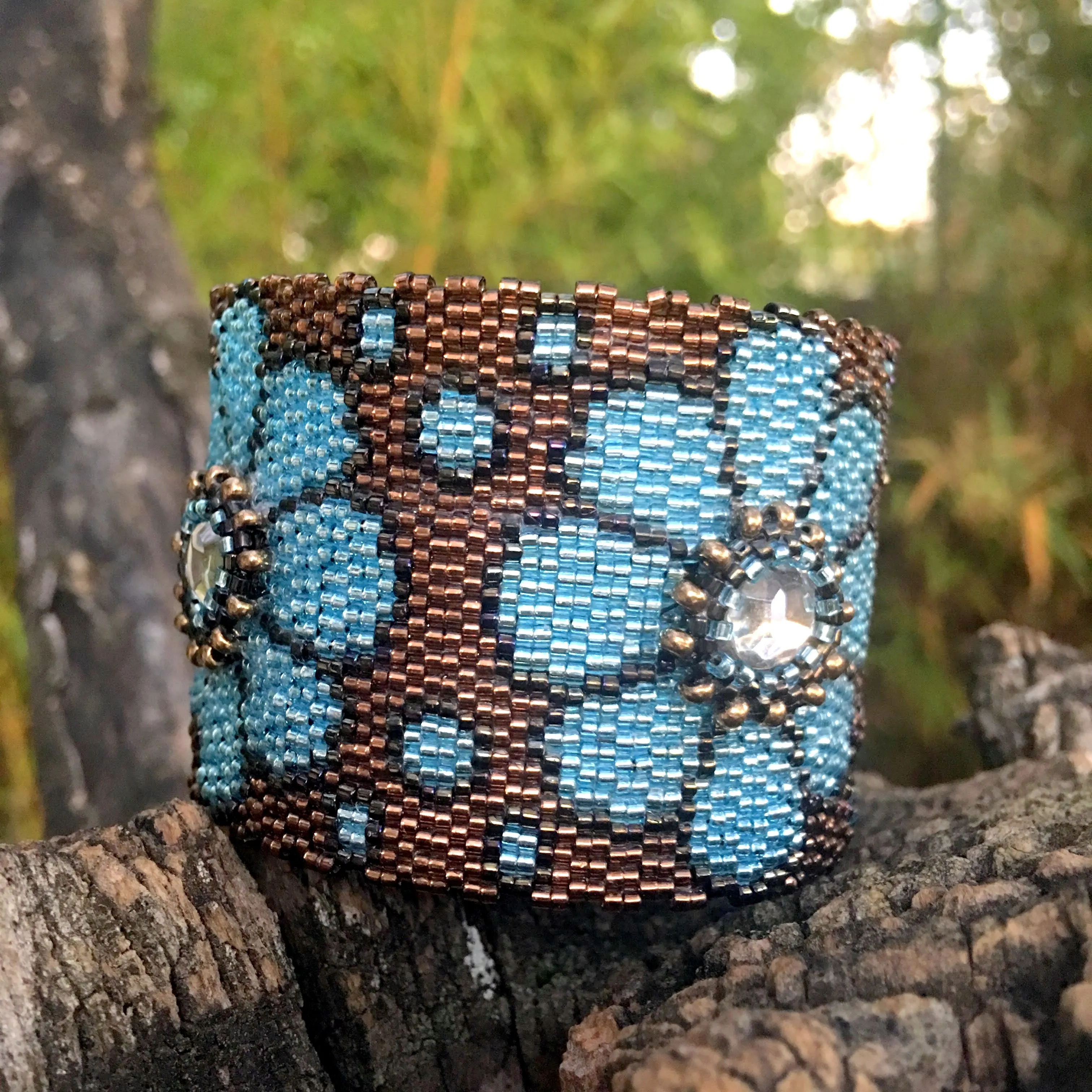 Vertical Peyote Pattern - Bracelet MAXI FLEURS CIEL