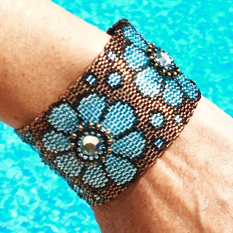 Vertical Peyote Pattern - Bracelet MAXI FLEURS CIEL