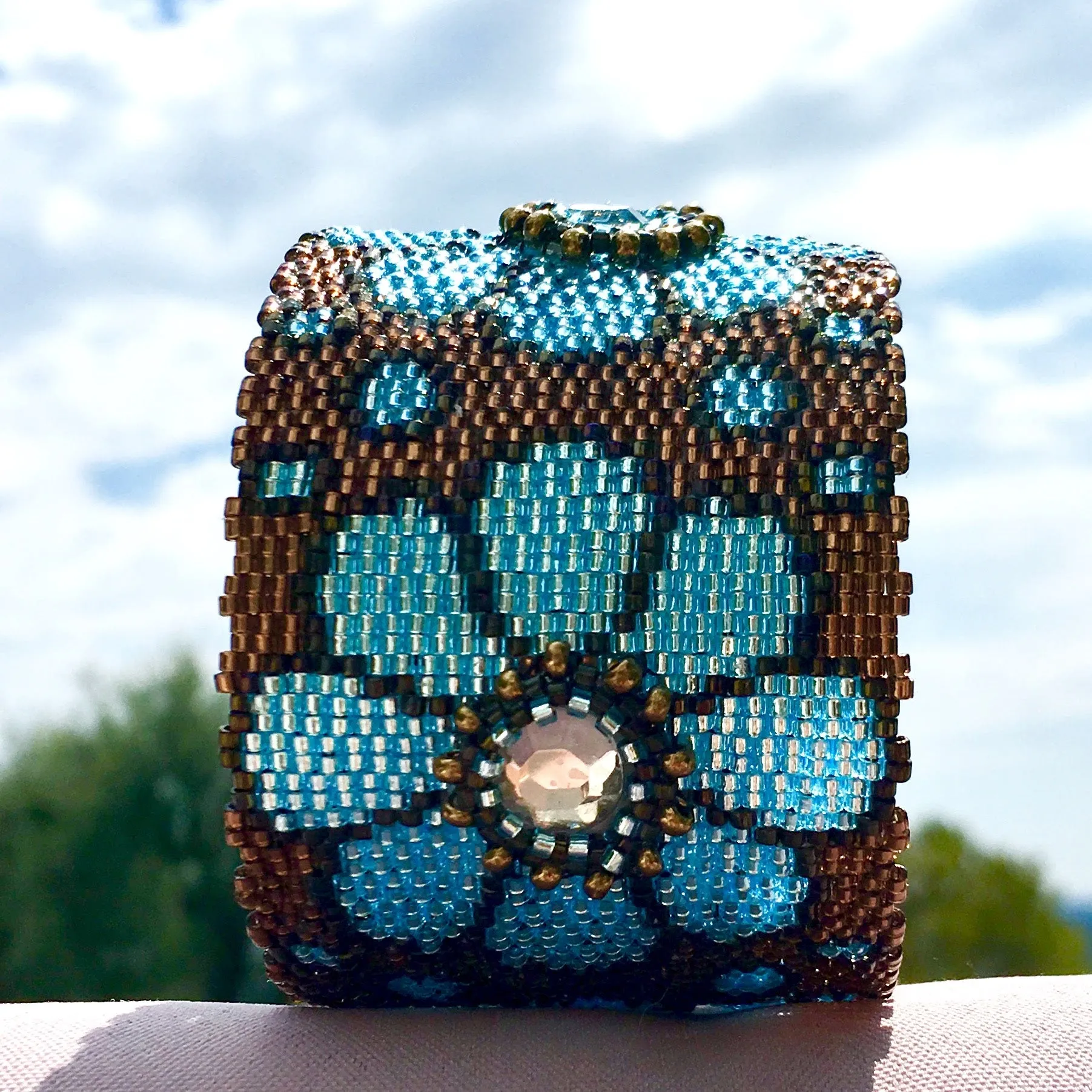 Vertical Peyote Pattern - Bracelet MAXI FLEURS CIEL