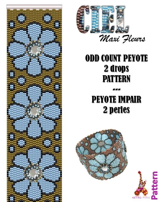 Vertical Peyote Pattern - Bracelet MAXI FLEURS CIEL
