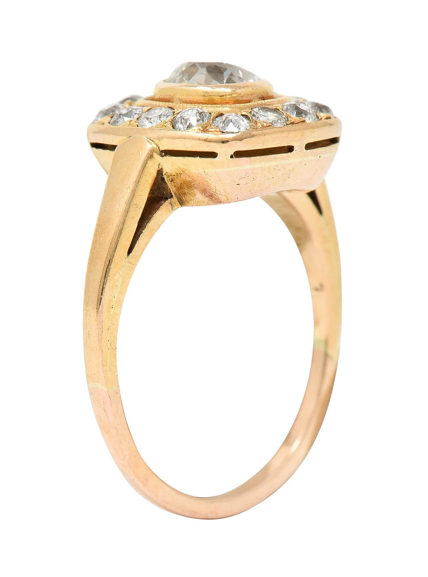 Victorian 1.11 CTW Old Mine Diamond 18 Karat Rose Gold Antique Cluster Ring
