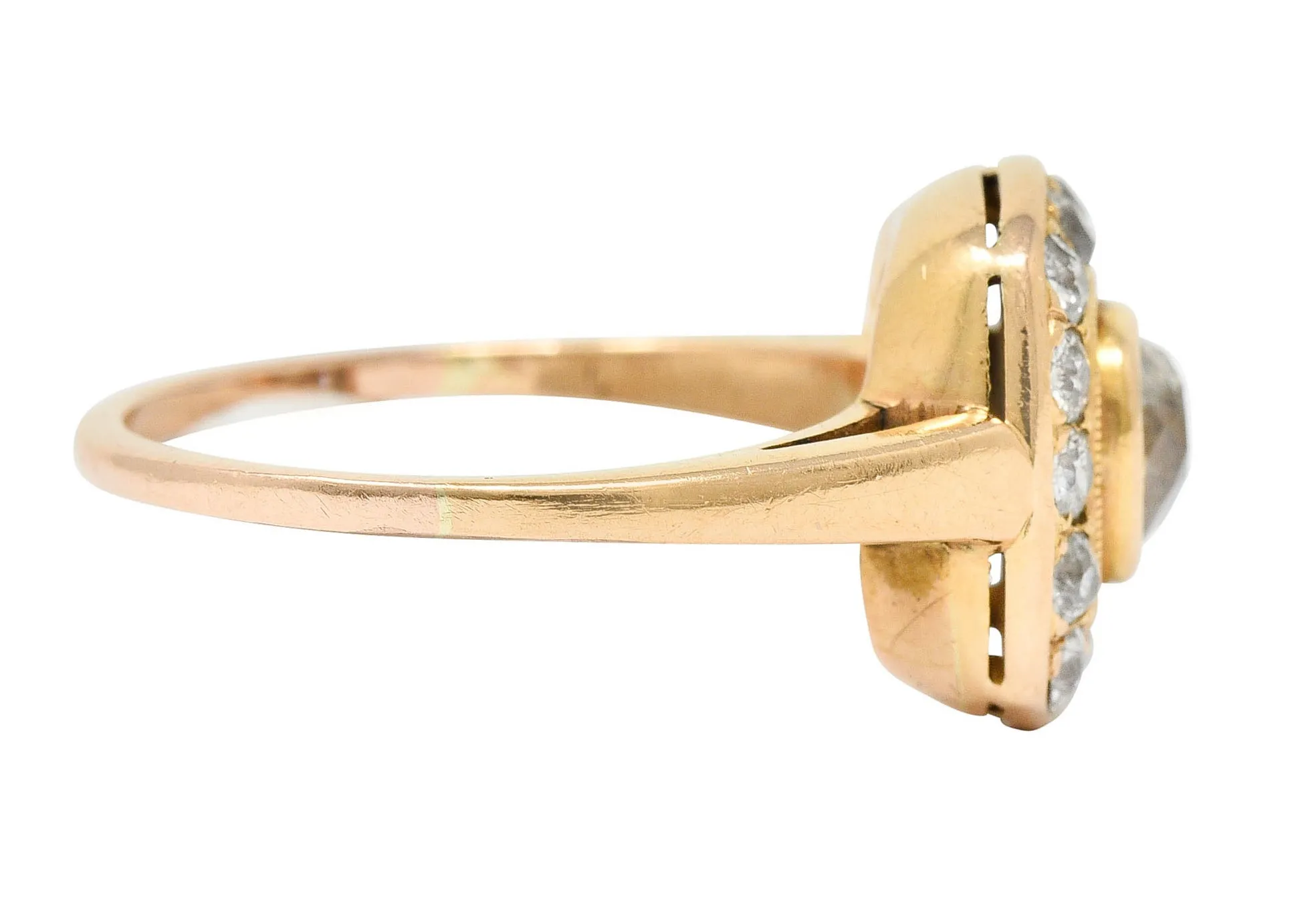 Victorian 1.11 CTW Old Mine Diamond 18 Karat Rose Gold Antique Cluster Ring