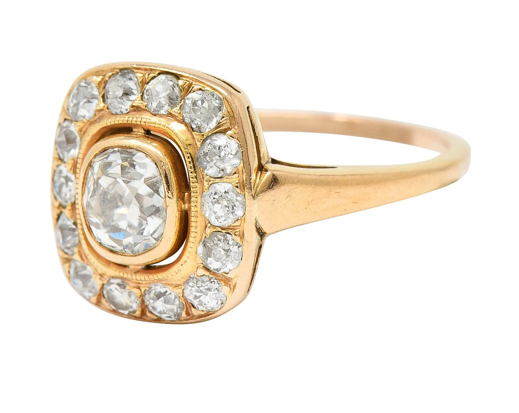 Victorian 1.11 CTW Old Mine Diamond 18 Karat Rose Gold Antique Cluster Ring