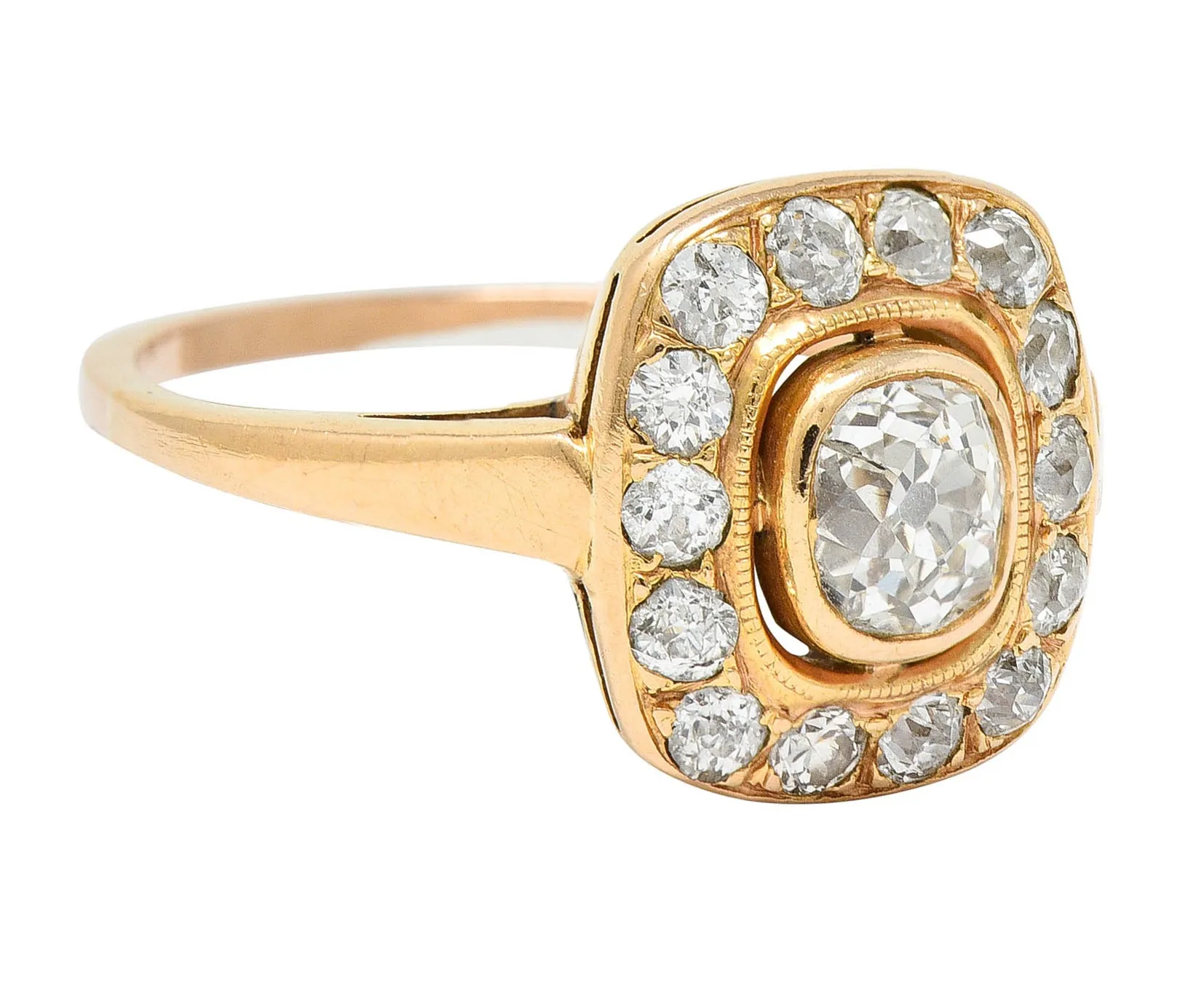 Victorian 1.11 CTW Old Mine Diamond 18 Karat Rose Gold Antique Cluster Ring
