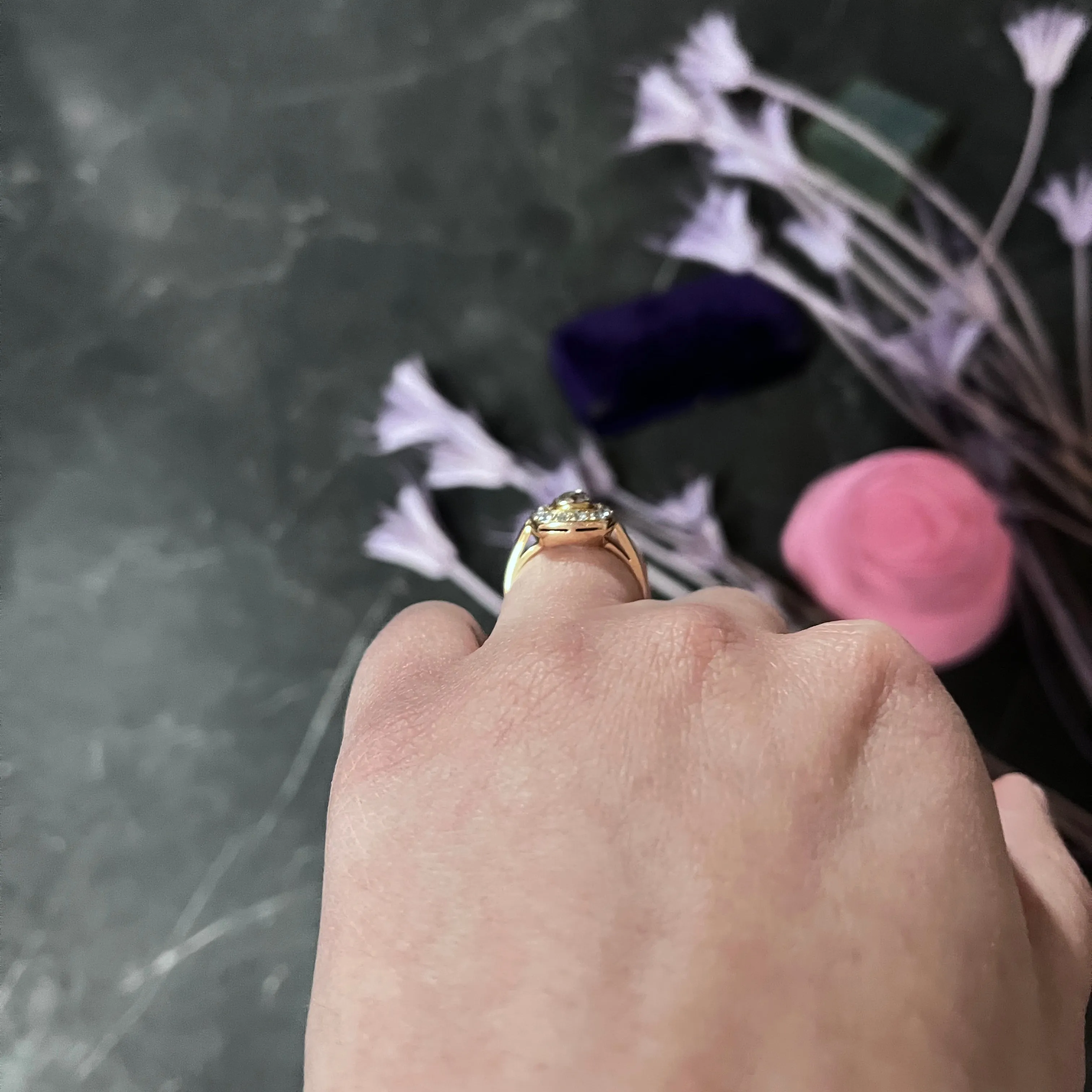 Victorian 1.11 CTW Old Mine Diamond 18 Karat Rose Gold Antique Cluster Ring