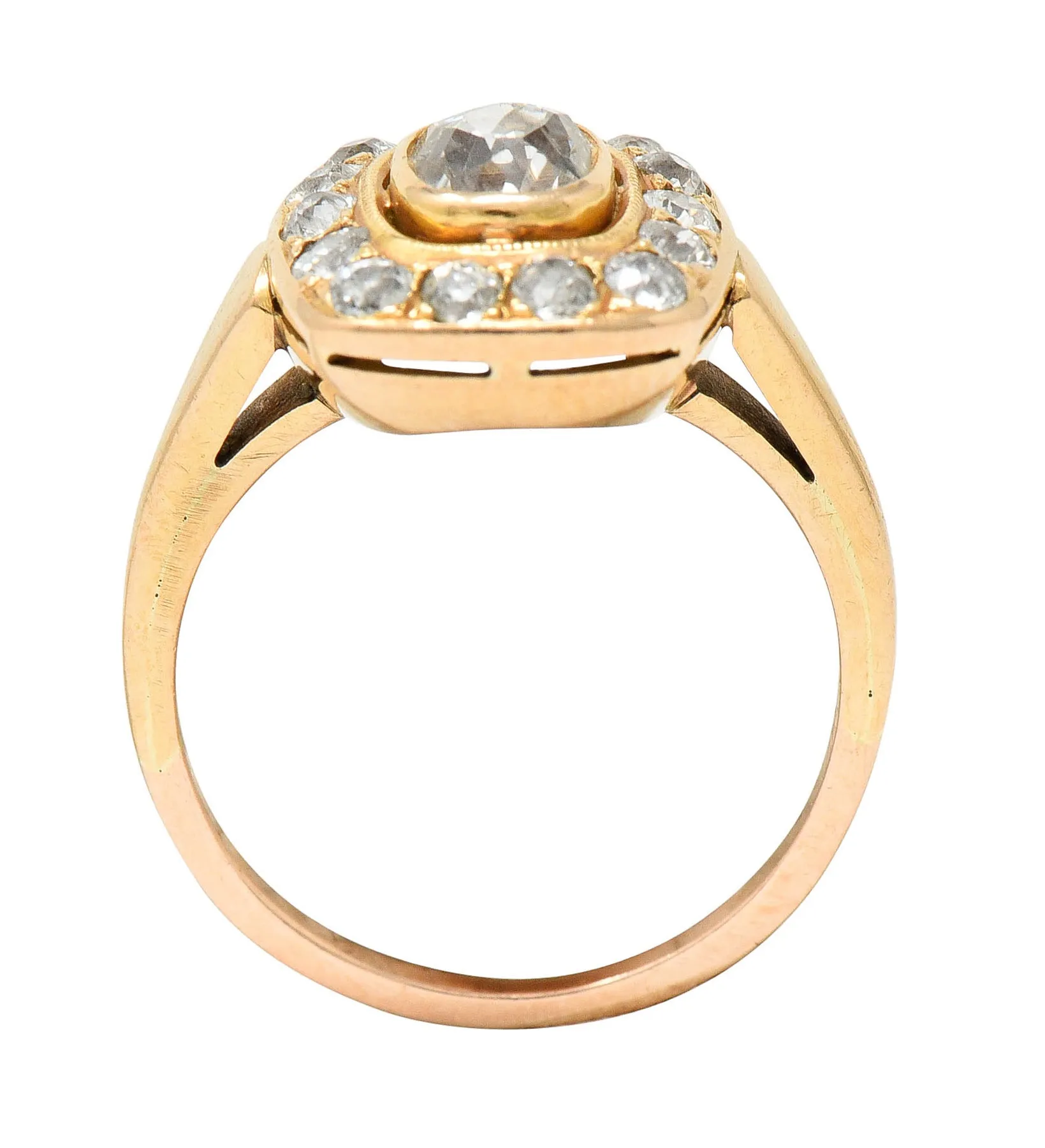 Victorian 1.11 CTW Old Mine Diamond 18 Karat Rose Gold Antique Cluster Ring