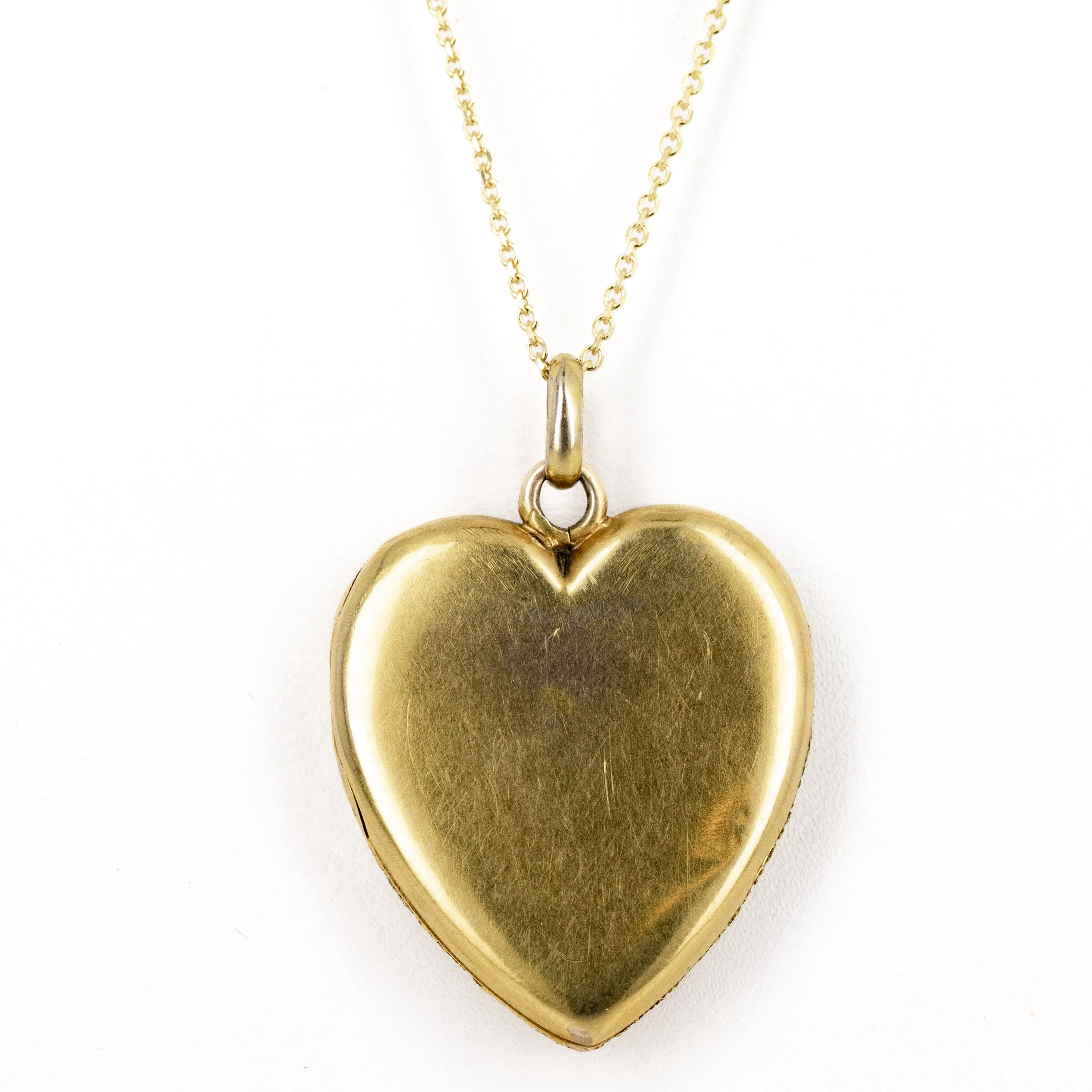 Victorian 14K Yellow Gold Old European Diamond Textured Heart Locket