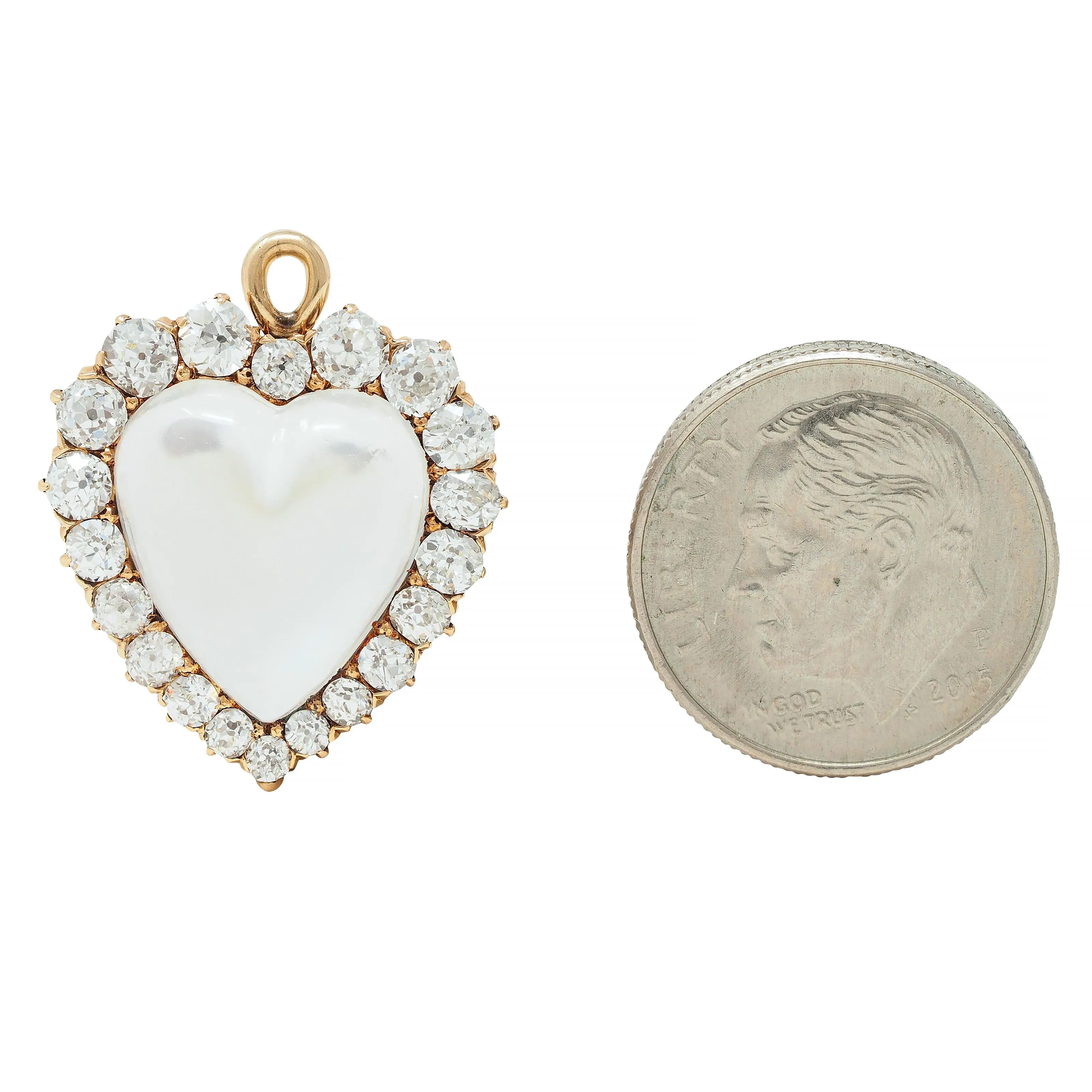 Victorian 1.63 CTW Diamond Moonstone 14 Karat Gold Antique Heart Halo Pendant Brooch
