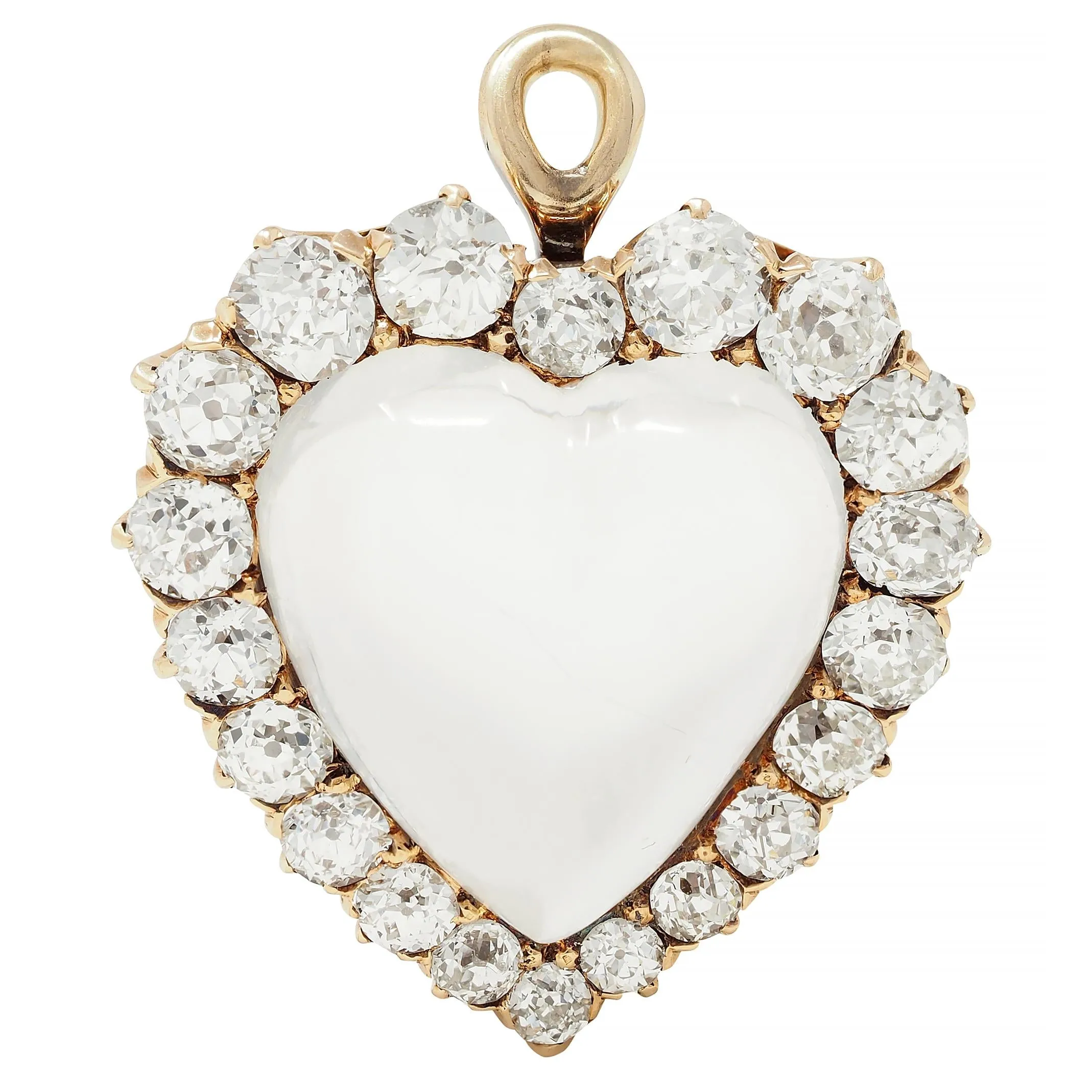 Victorian 1.63 CTW Diamond Moonstone 14 Karat Gold Antique Heart Halo Pendant Brooch