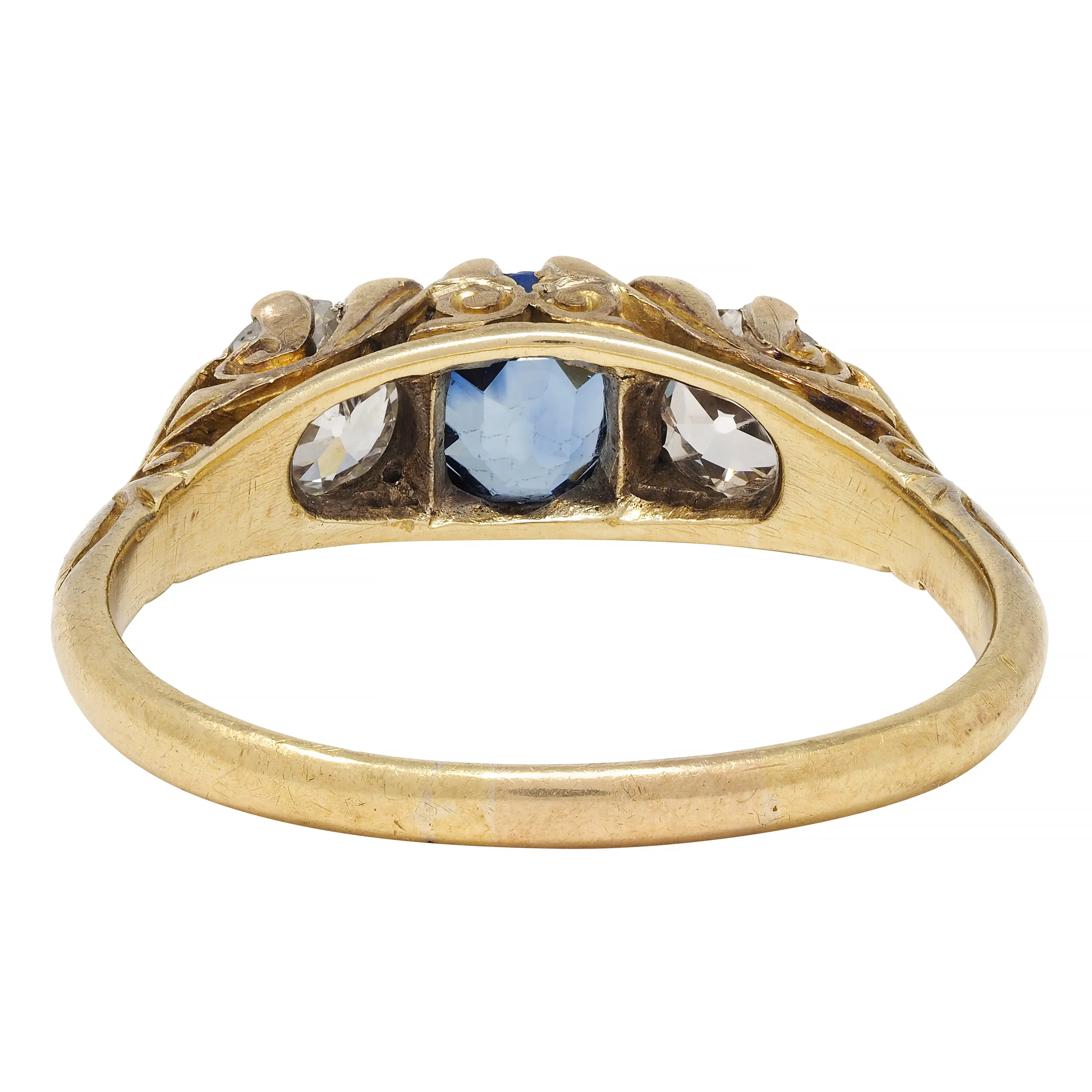 Victorian 1.70 CTW Sapphire Diamond 18 Karat Gold Antique Three Stone Ring