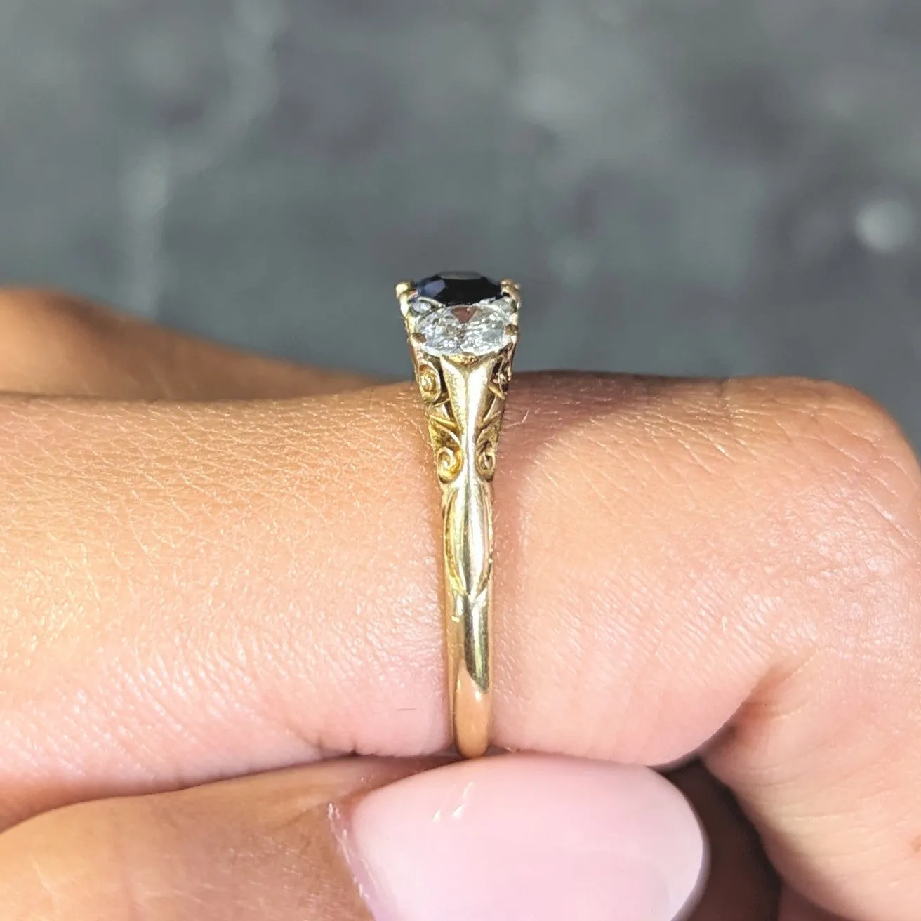 Victorian 1.70 CTW Sapphire Diamond 18 Karat Gold Antique Three Stone Ring