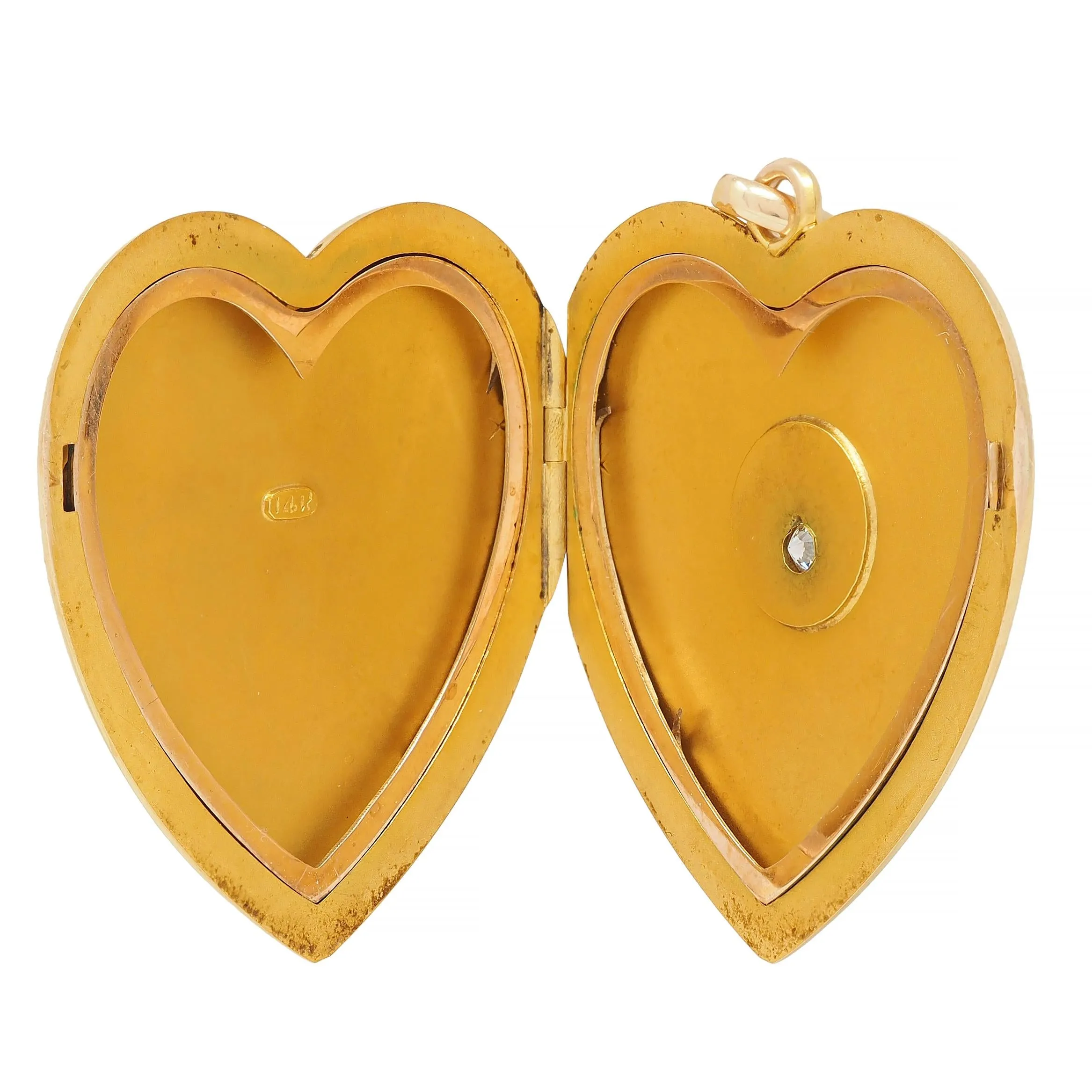 Victorian Diamond 14 Karat Yellow Gold Antique Heart Locket Pendant