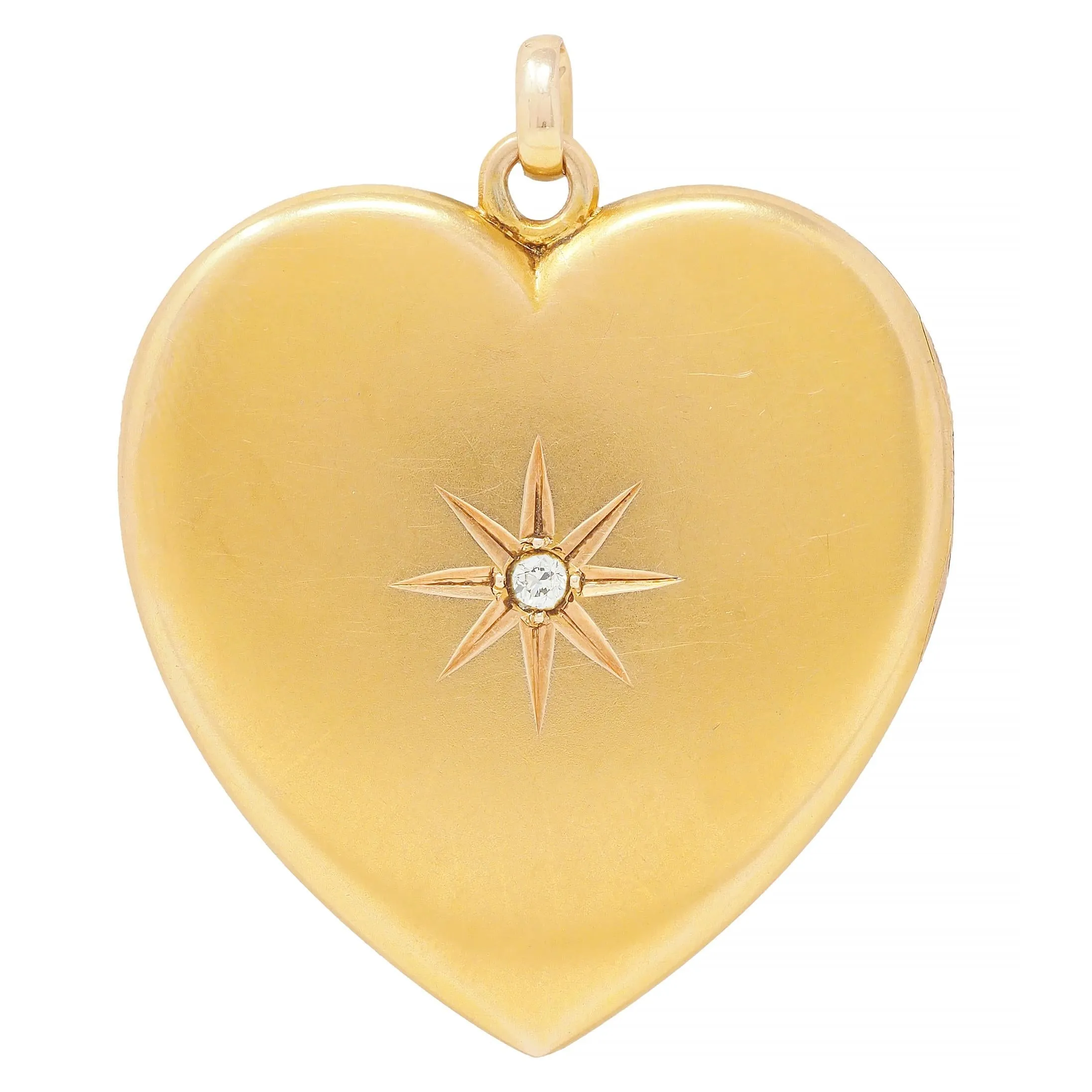 Victorian Diamond 14 Karat Yellow Gold Antique Heart Locket Pendant