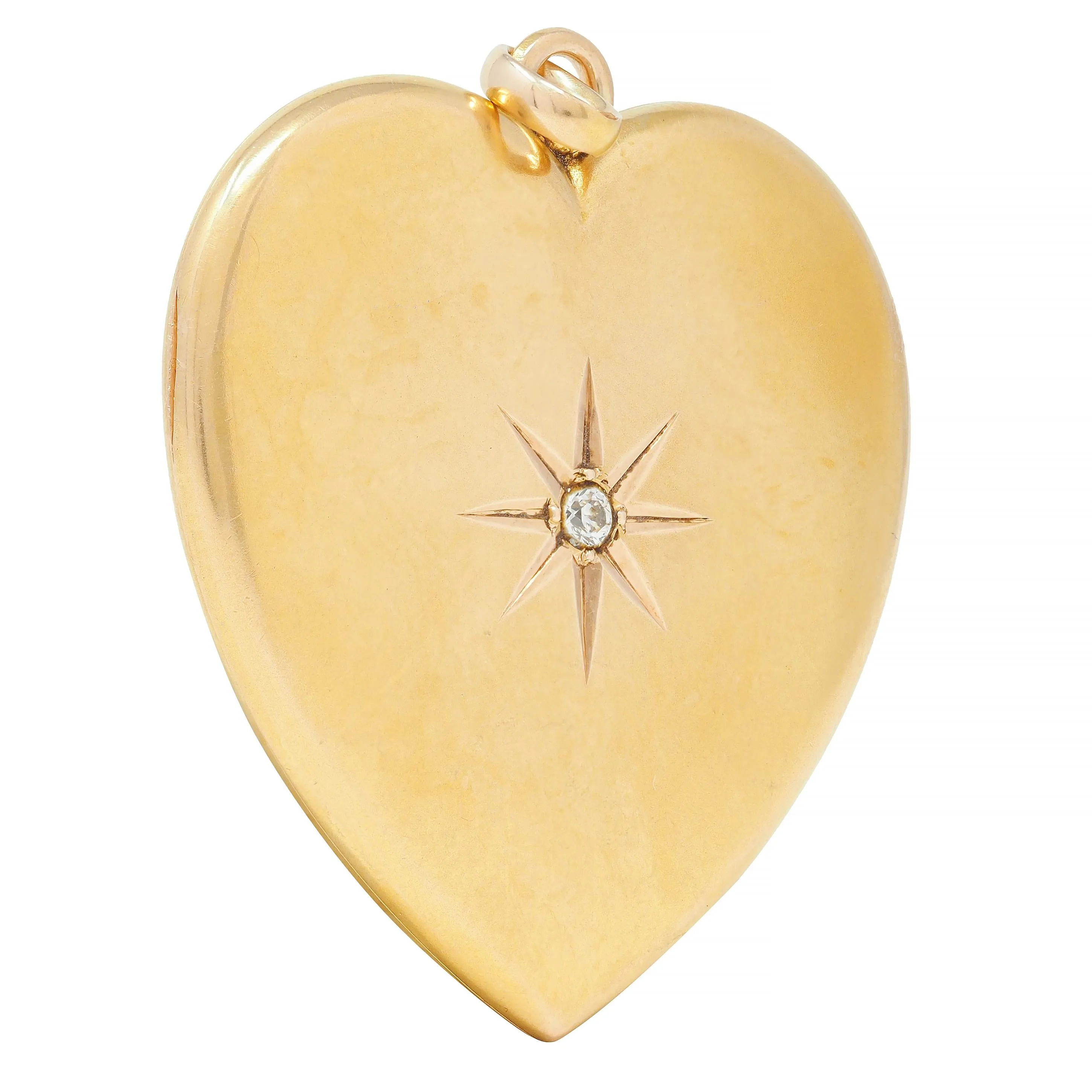 Victorian Diamond 14 Karat Yellow Gold Antique Heart Locket Pendant