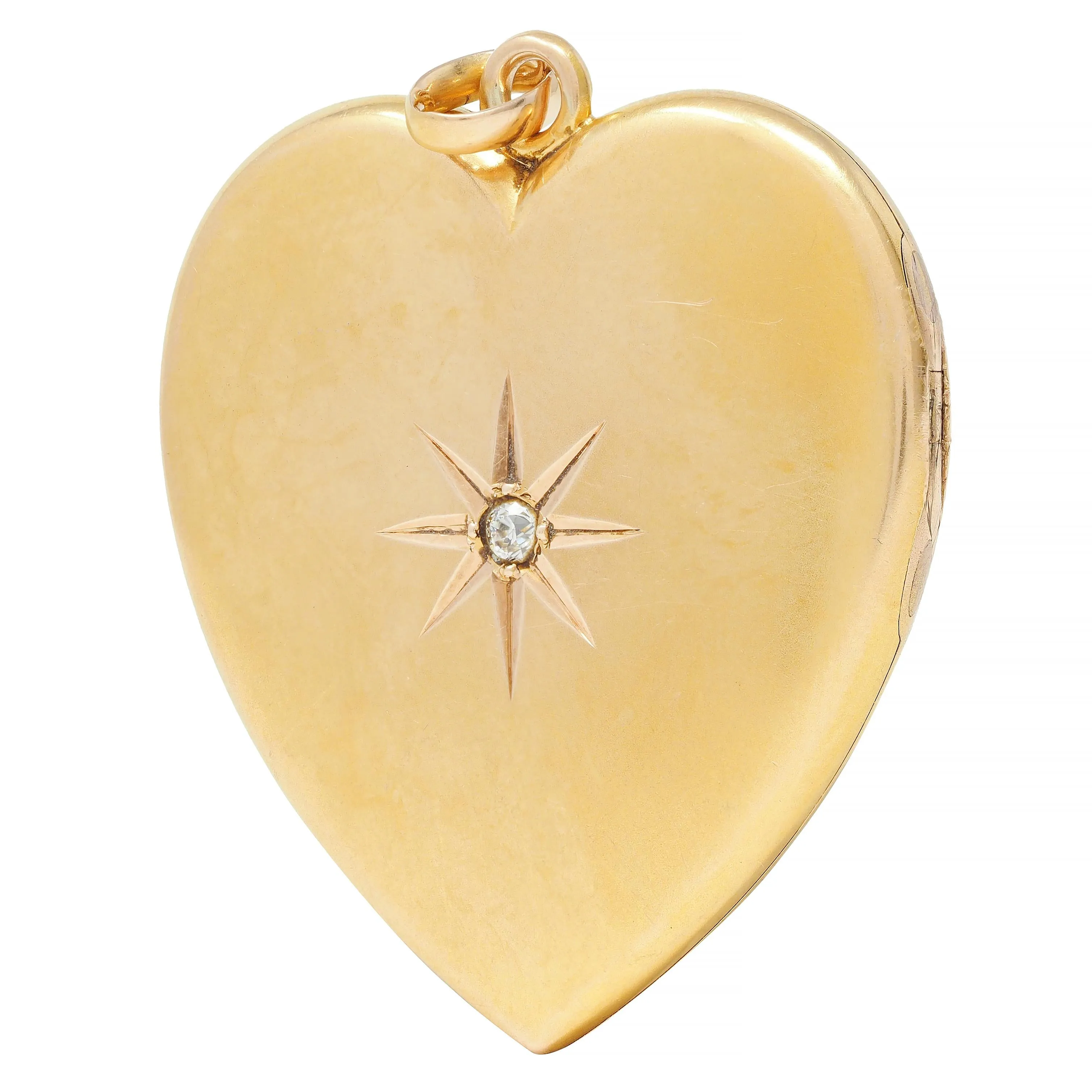 Victorian Diamond 14 Karat Yellow Gold Antique Heart Locket Pendant