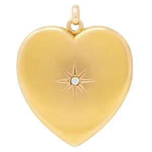 Victorian Diamond 14 Karat Yellow Gold Antique Heart Locket Pendant