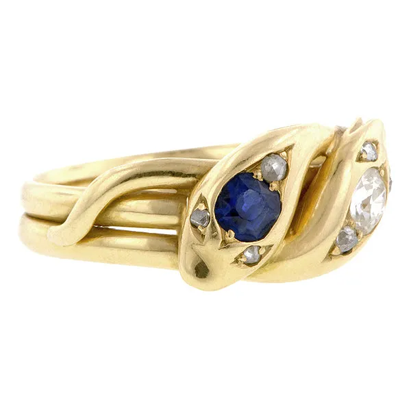 Victorian Diamond & Sapphire Snake Ring