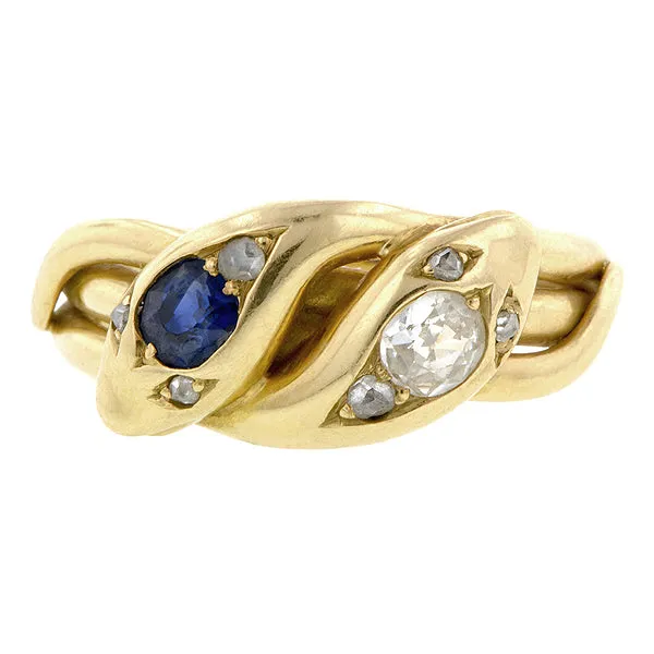 Victorian Diamond & Sapphire Snake Ring