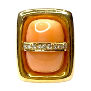 Vintage 14K Gold Coral & Diamond Ring