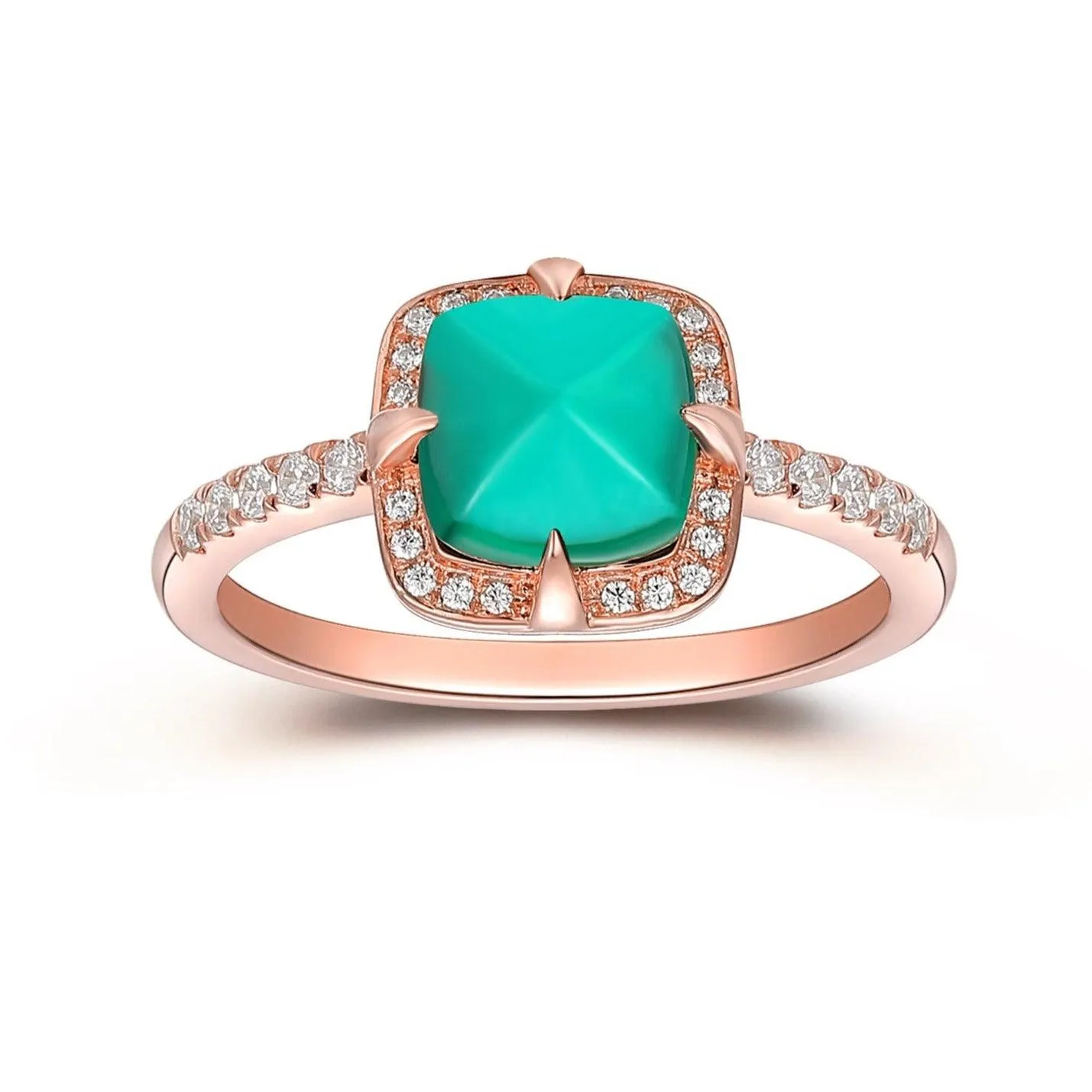 Vintage Cushion Sugar Loaf Cut 7mm Emerald Ring Moissanite Halo Ring 4 Prong Set Rose Gold Ring For Women