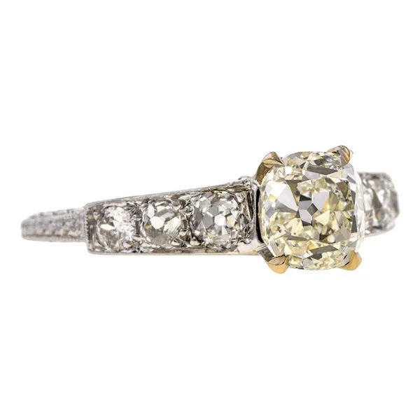 Vintage Engagement Ring, Cushion Cut diamond 1.12ct.