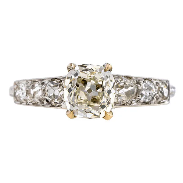 Vintage Engagement Ring, Cushion Cut diamond 1.12ct.