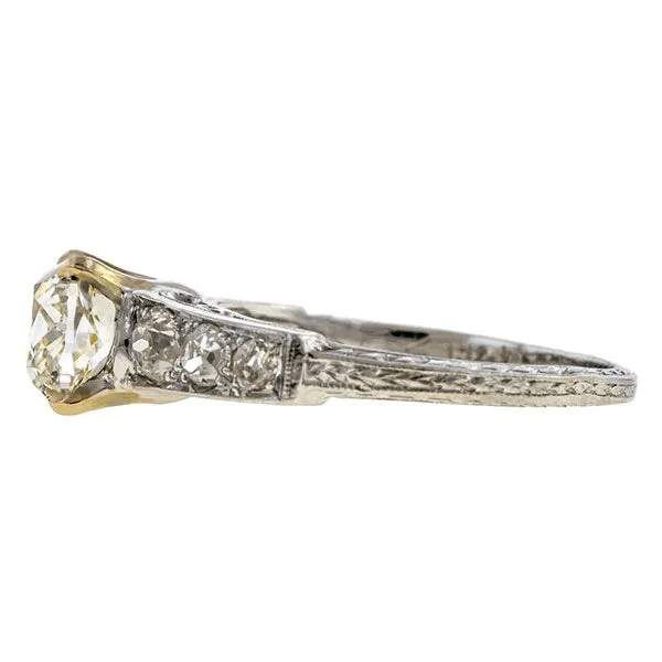 Vintage Engagement Ring, Cushion Cut diamond 1.12ct.