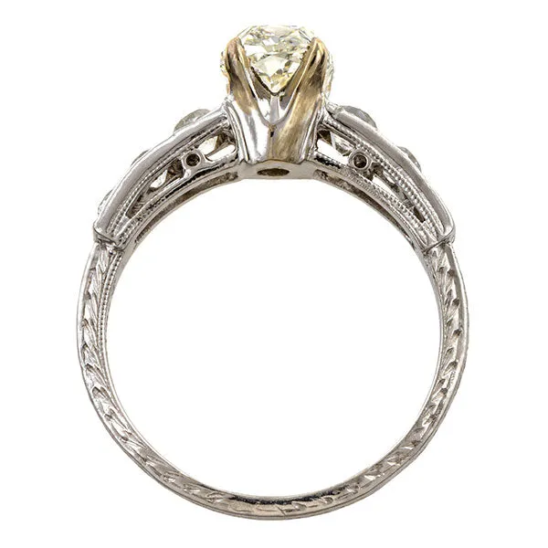 Vintage Engagement Ring, Cushion Cut diamond 1.12ct.
