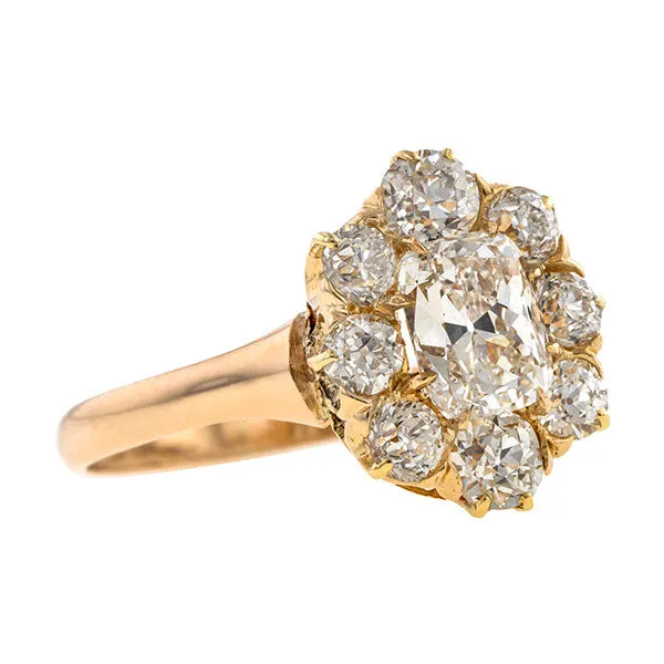 Vintage Flowerhead Engagement Ring, Cushion 1.01ct