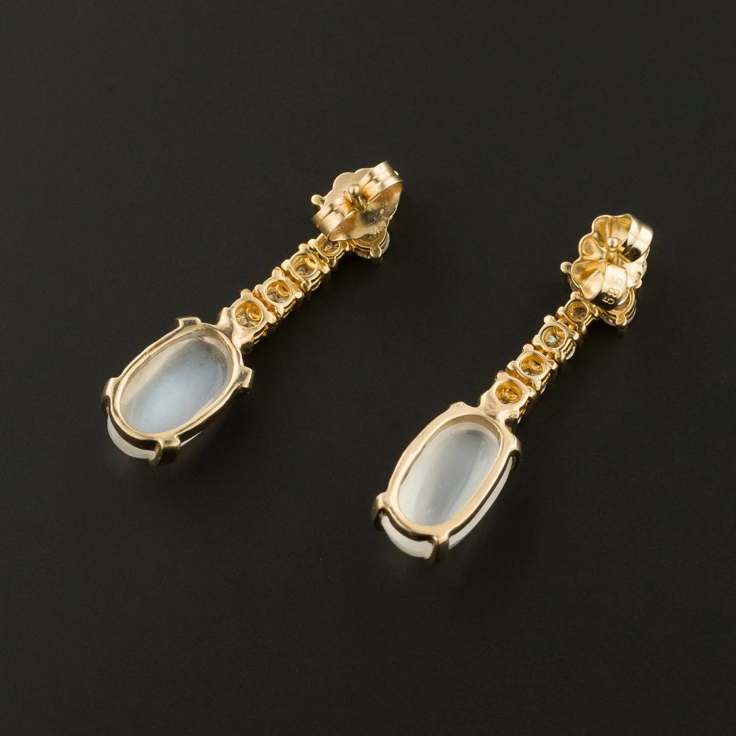 Vintage Moonstone and Diamond Earrings of 18k Gold