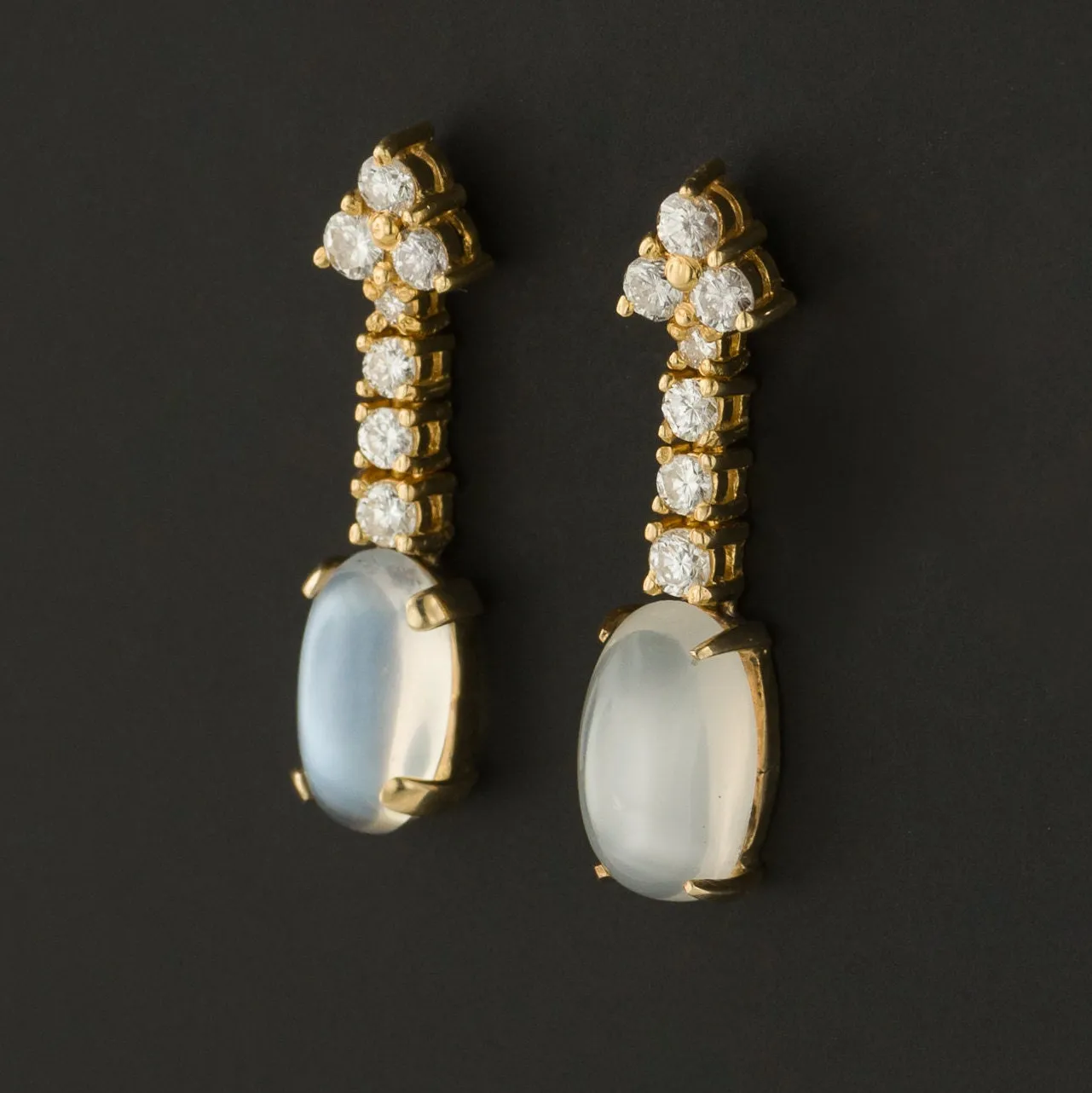 Vintage Moonstone and Diamond Earrings of 18k Gold