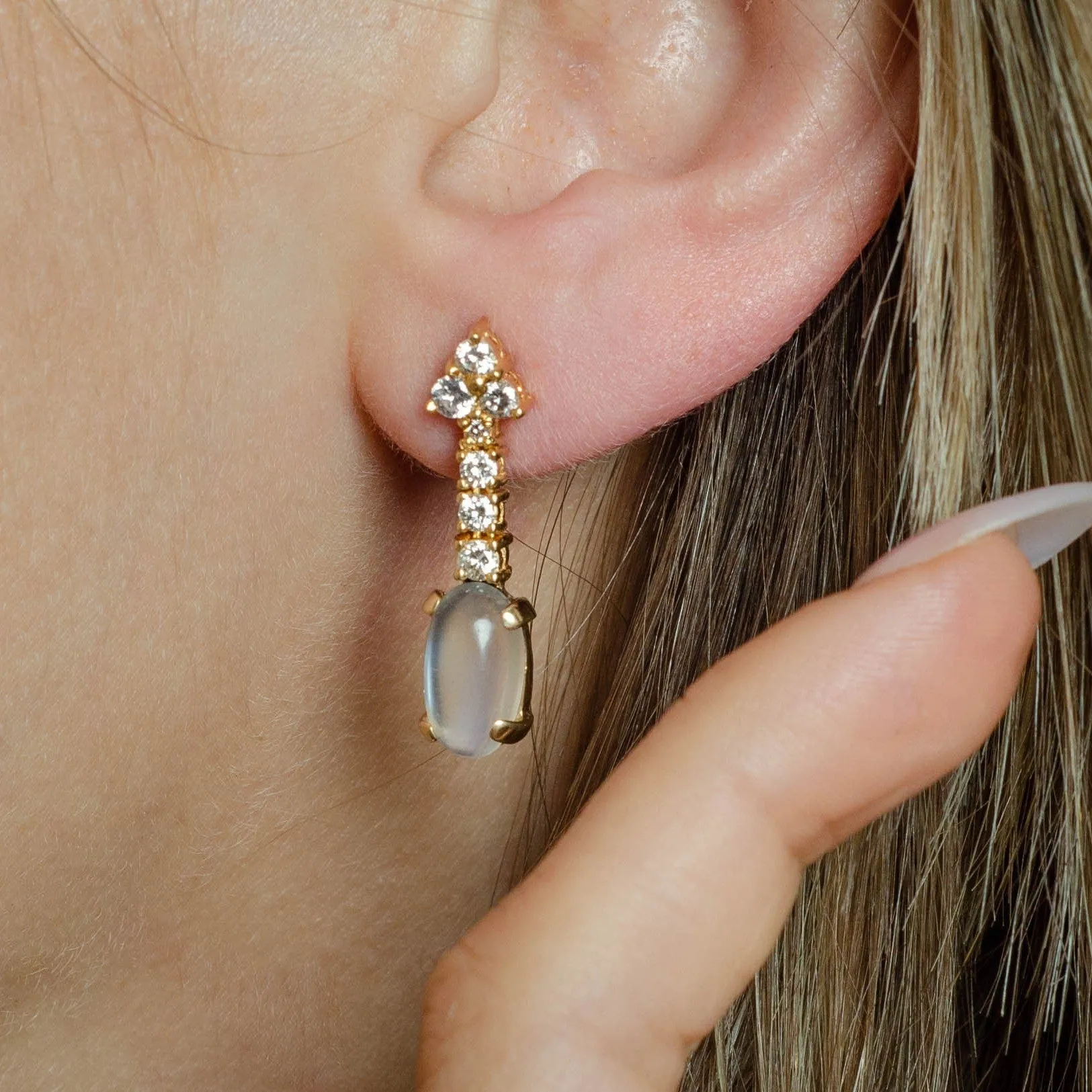 Vintage Moonstone and Diamond Earrings of 18k Gold