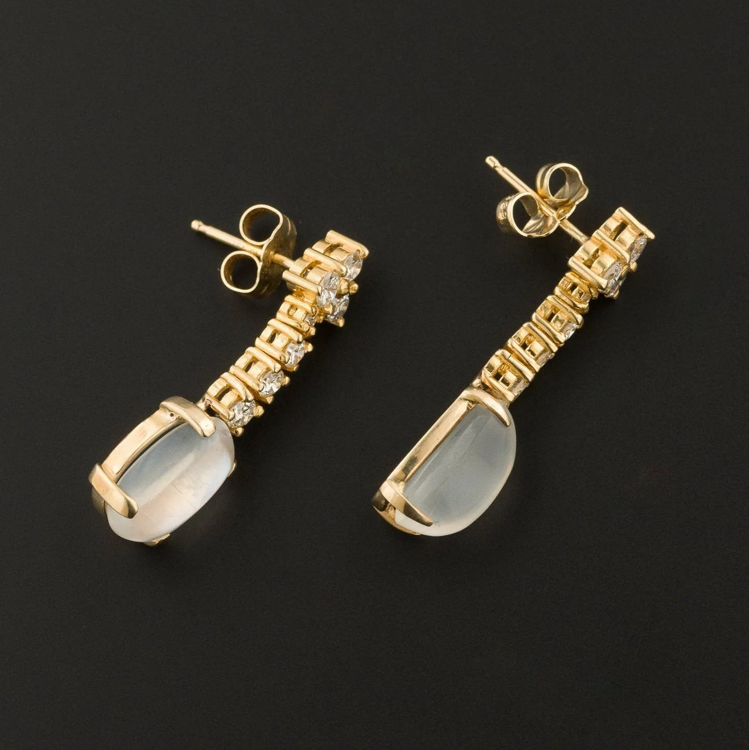 Vintage Moonstone and Diamond Earrings of 18k Gold