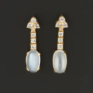 Vintage Moonstone and Diamond Earrings of 18k Gold