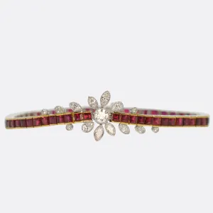 Vintage Ruby & Diamond Flower Line Bracelet