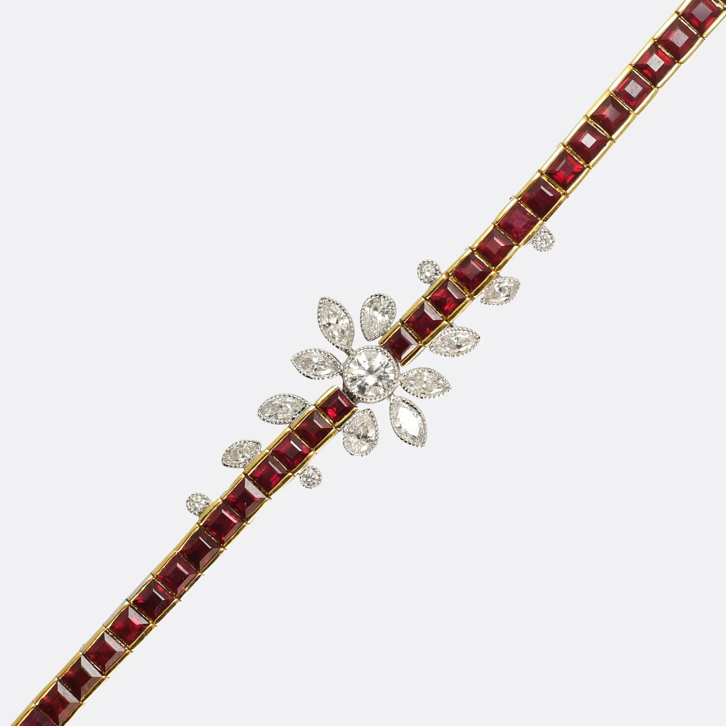 Vintage Ruby & Diamond Flower Line Bracelet