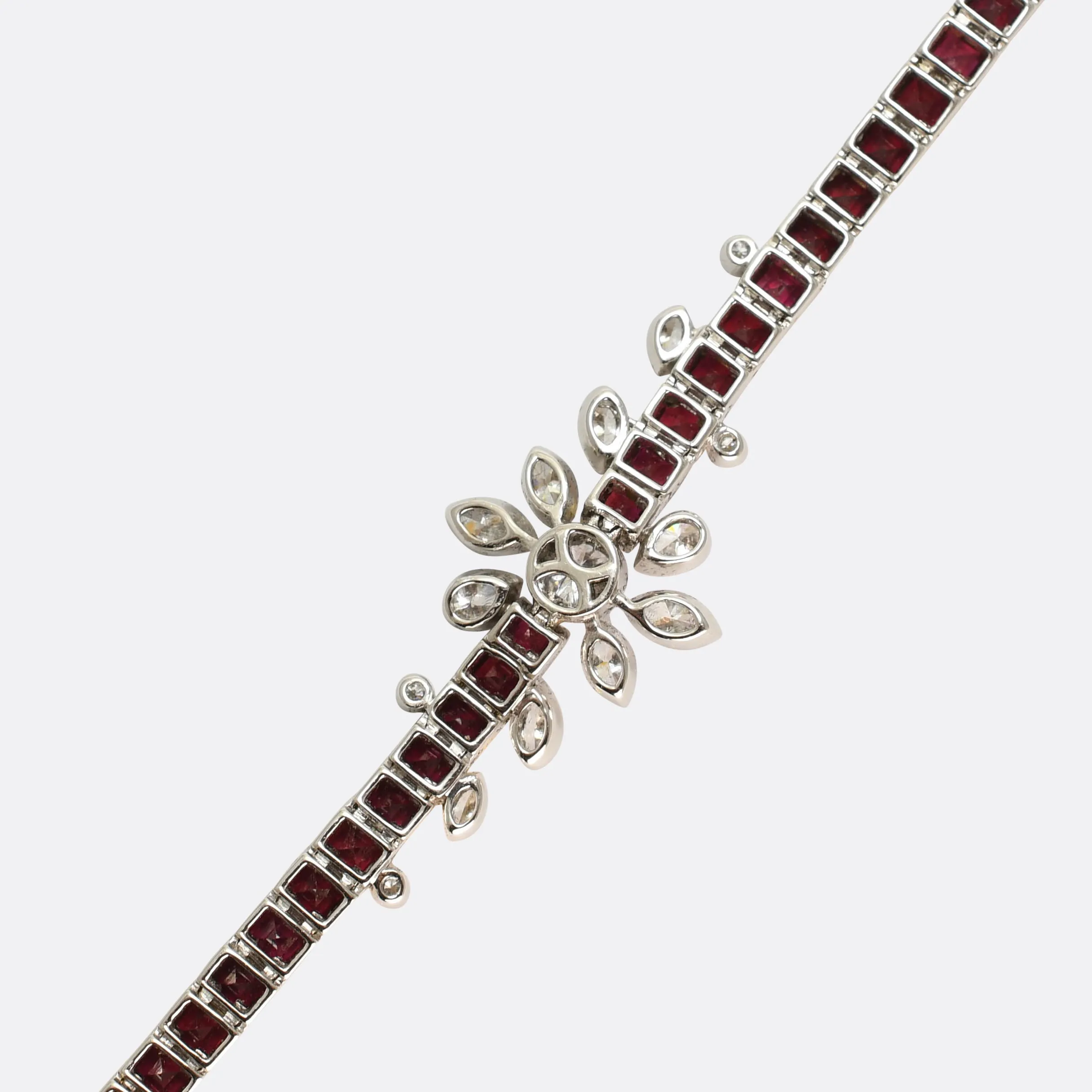Vintage Ruby & Diamond Flower Line Bracelet