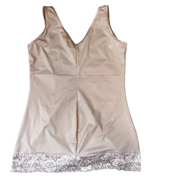 Vintage Ruby Ribbon Shapewear Lace Trim Camisole Size 34 Beige Control Top