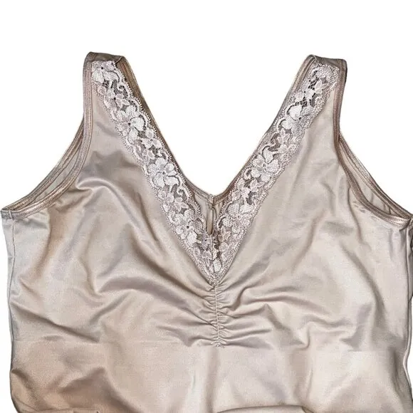 Vintage Ruby Ribbon Shapewear Lace Trim Camisole Size 34 Beige Control Top