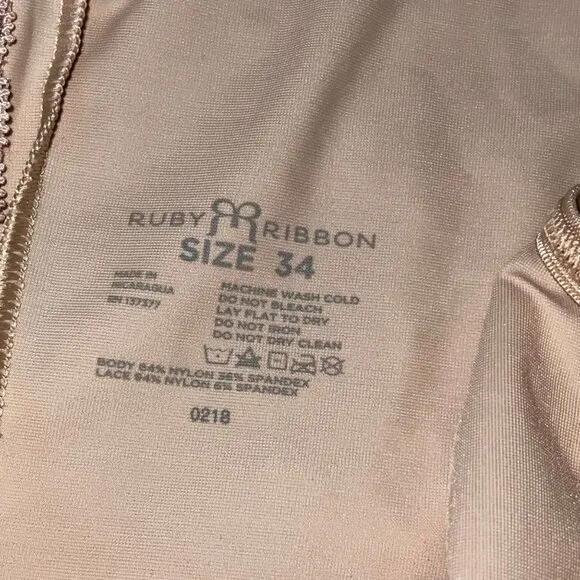 Vintage Ruby Ribbon Shapewear Lace Trim Camisole Size 34 Beige Control Top
