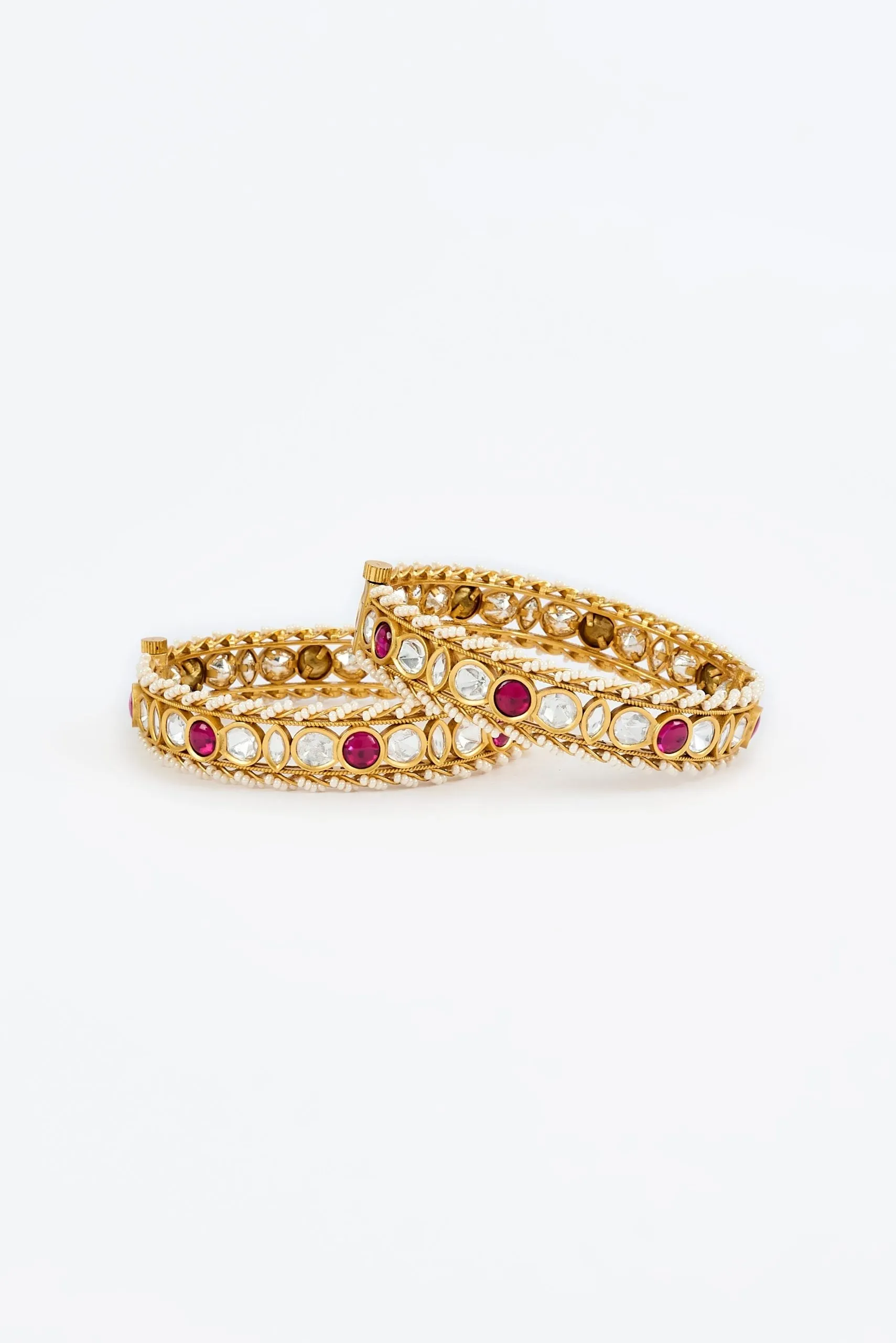vivinia BY VIDHI MEHRA Saadgi Gold Plated Pink Womens Kundan, Polki Pair of Bangles (2.4,2.6)