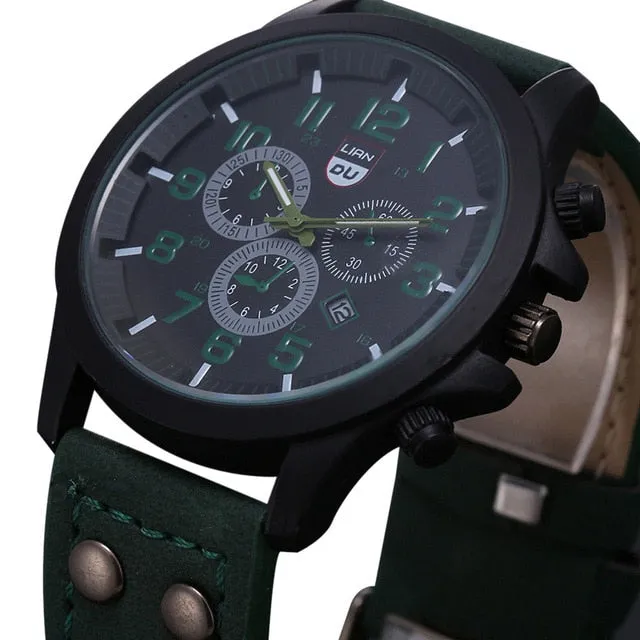 Watch Men Military Leather Bnad Waterproof Watch Date Display Analog Quartz Watches Outdoor Men's Sport Wrist Watches relogio